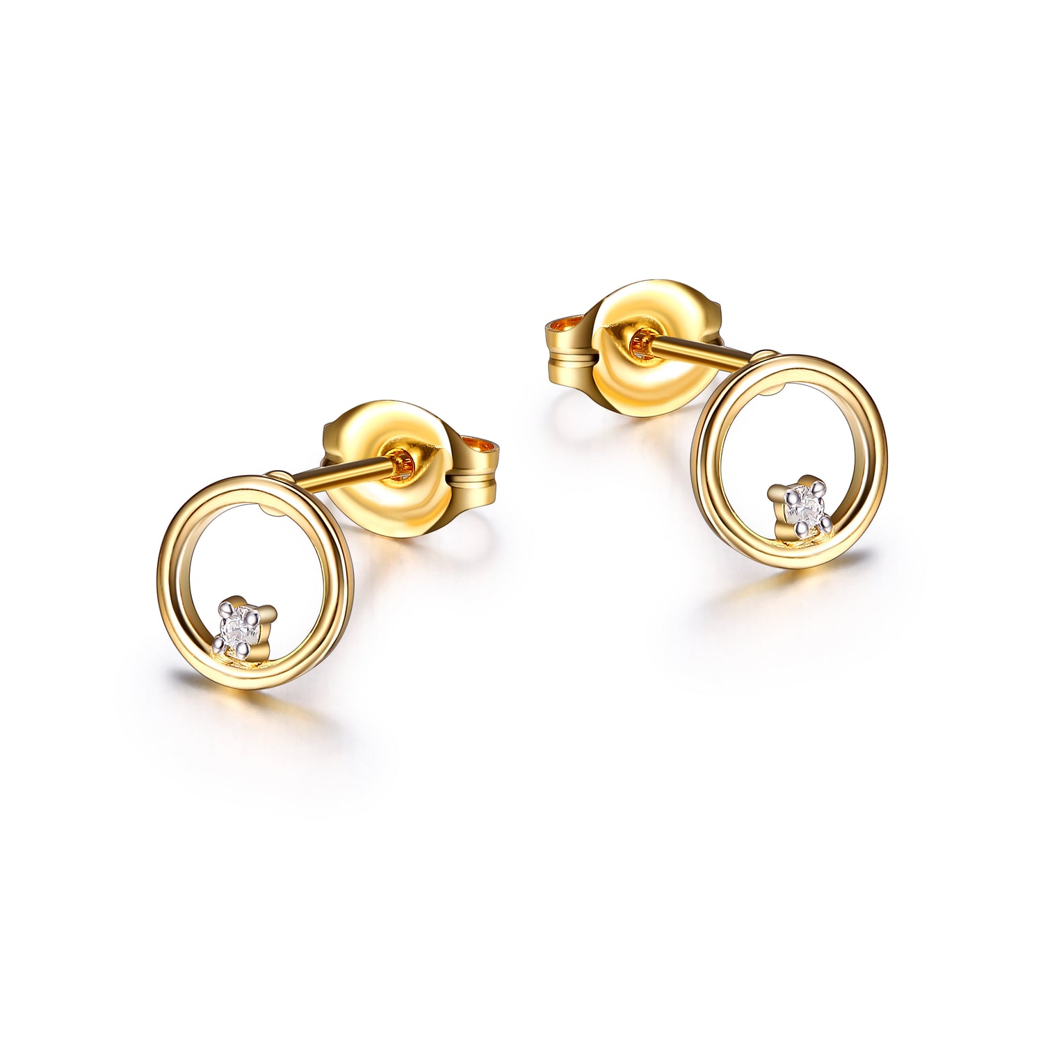 10k Gold Circle Diamond Stud Earrings. 0.020tdw