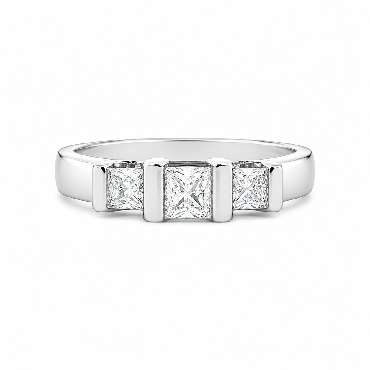 Princess-Cut Cubic Zirconia Three-Stone Ring in Sterling Silver