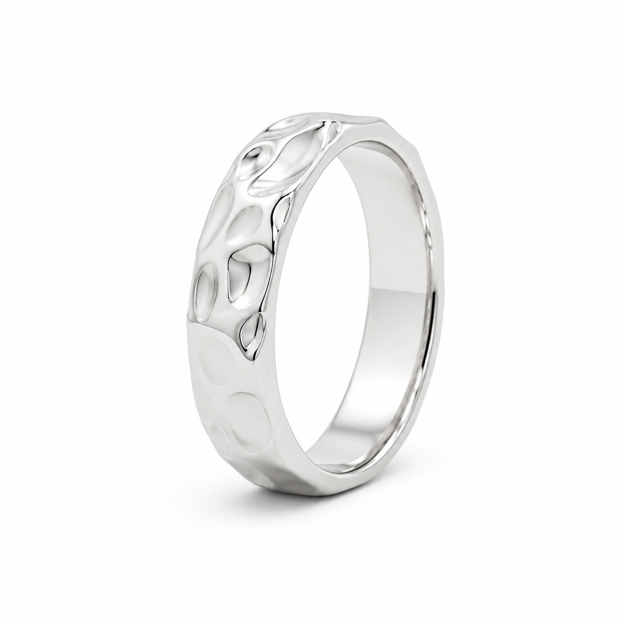 Sterling Silver 6mm High Polish Hammered Band Ring