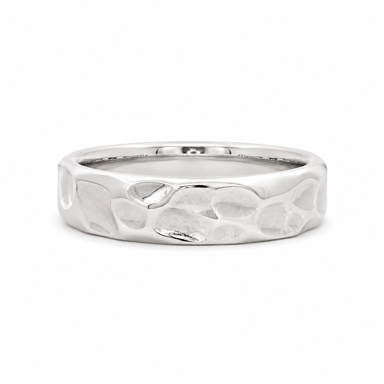 Sterling Silver 6mm High Polish Hammered Band Ring