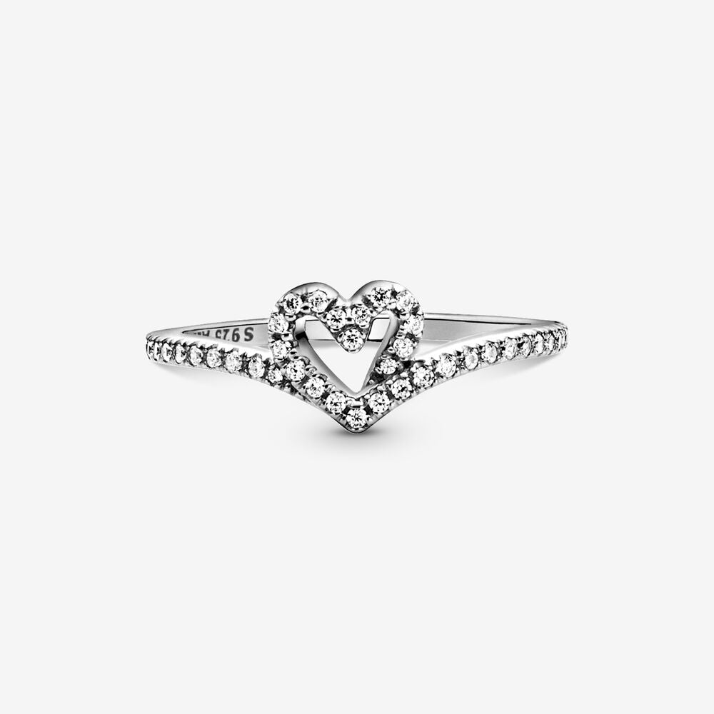 Pandora Sparkling Wishbone Heart Ring