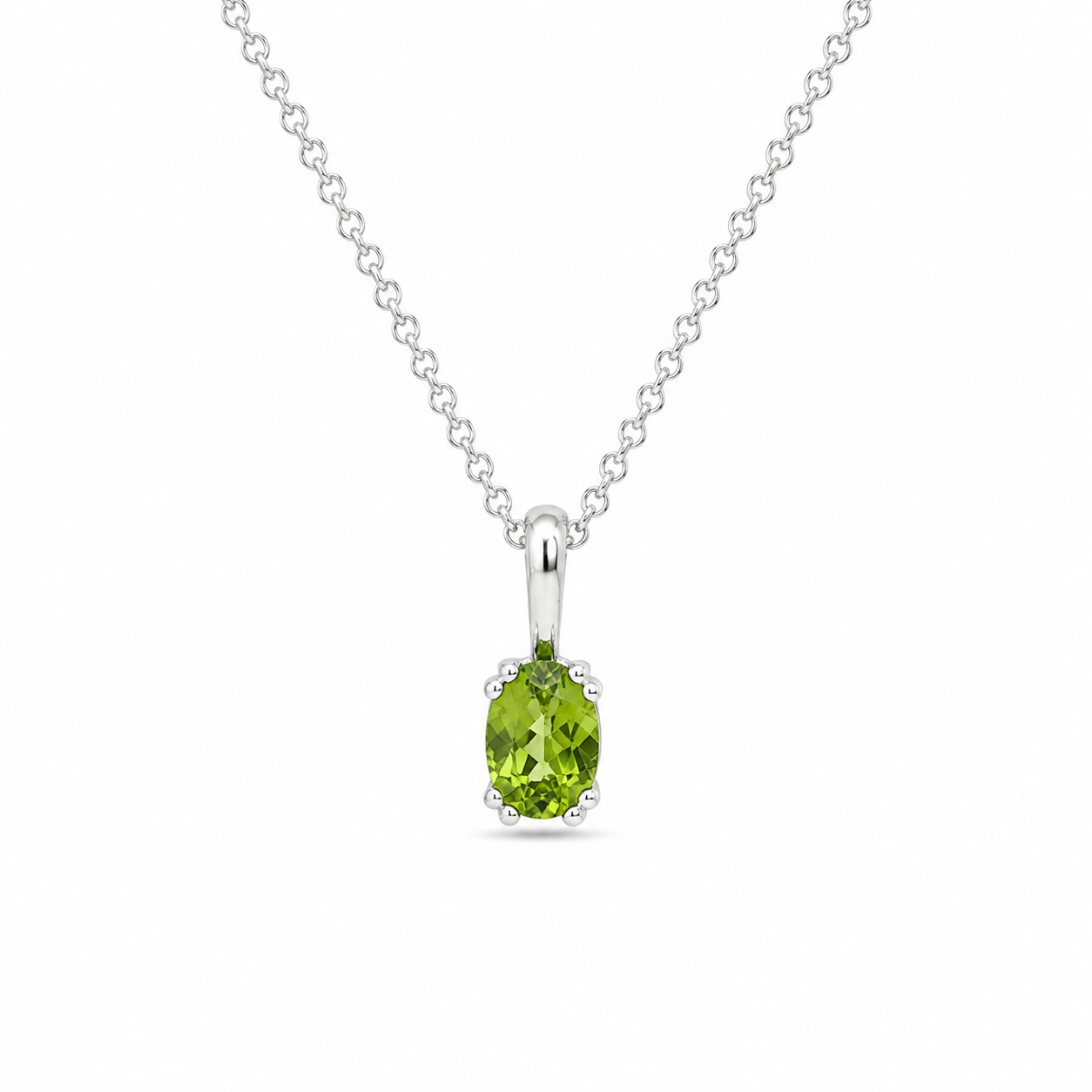 Sterling Silver Oval Peridot Solitaire Pendant Necklace