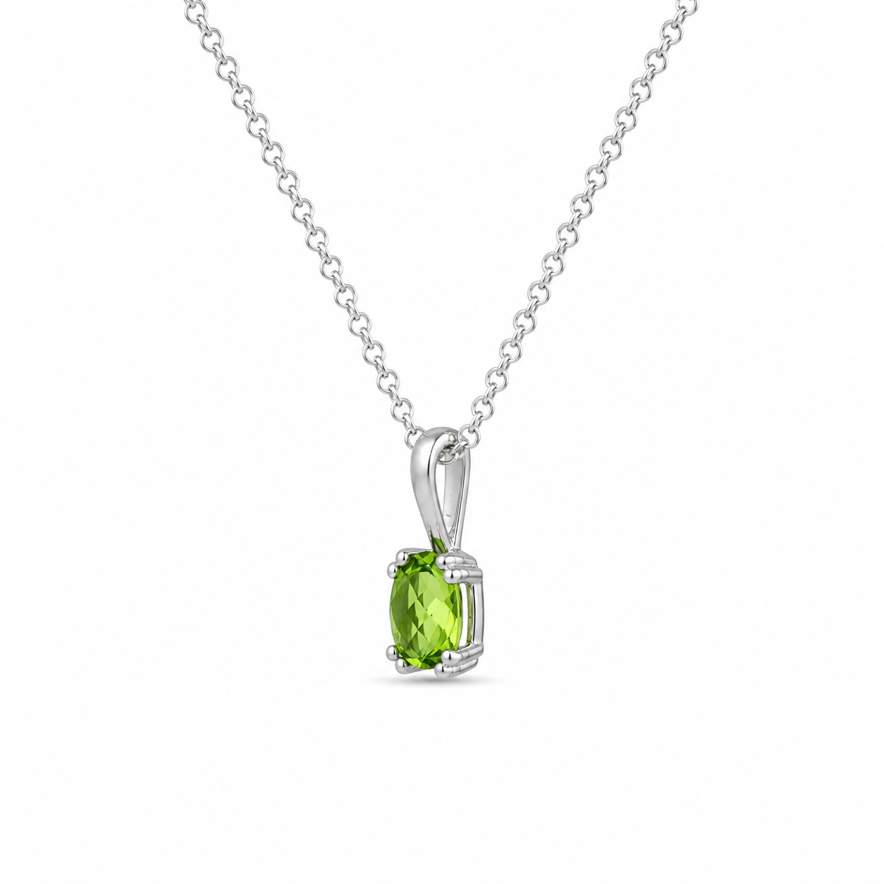 Sterling Silver Oval Peridot Solitaire Pendant Necklace