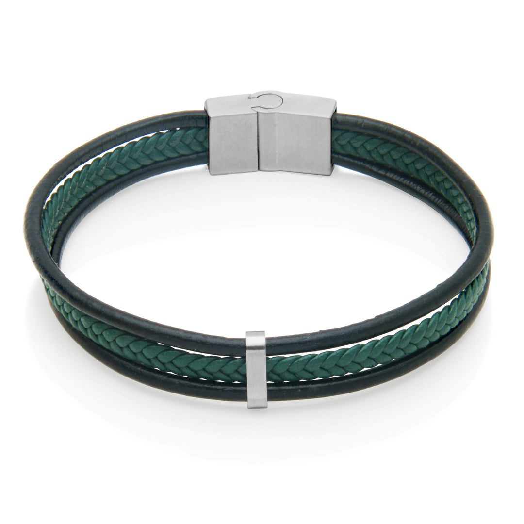 STEELX Black & Green Leather Bracelet