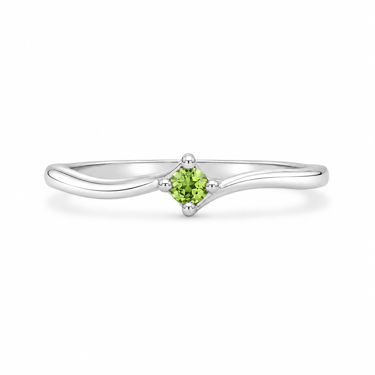 Sterling Silver 2.5mm Genuine Peridot Curved Birthstone Ring