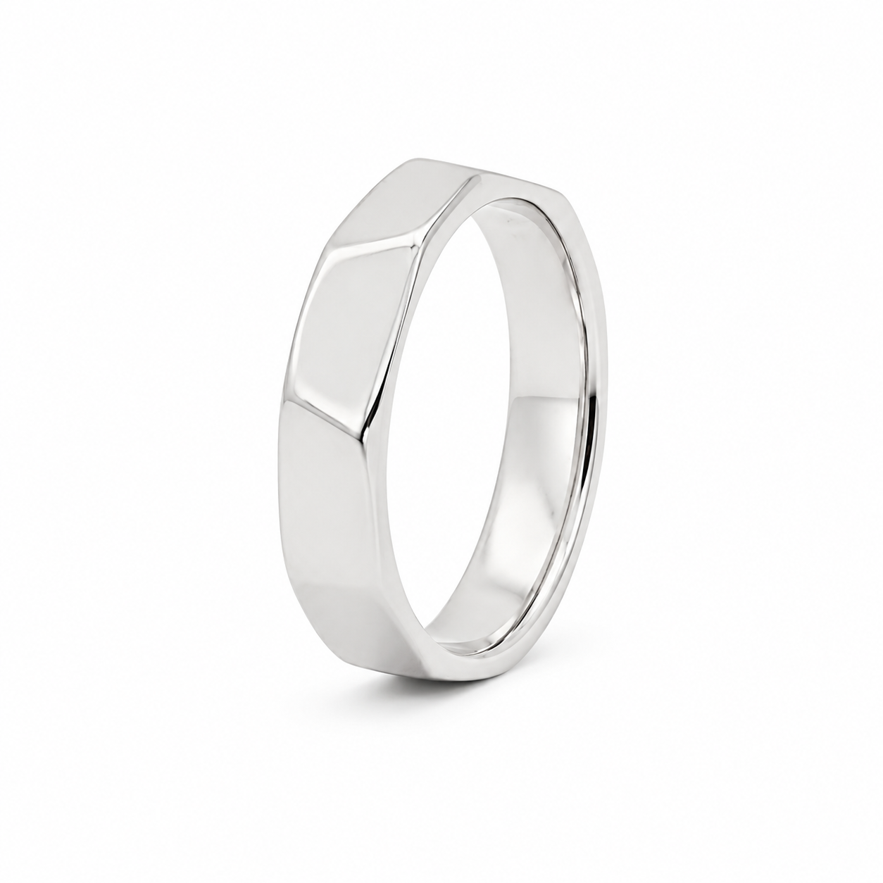 Sterling Silver 5mm Large Faceted Band with Soft Polish Finish