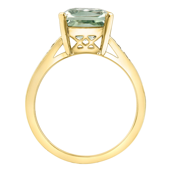 10K Yellow Gold Green Amethyst & Diamond Ring; 0.10TDW