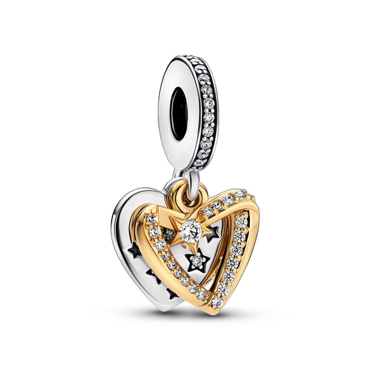FINAL SALE- Pandora Shooting Star Hearts Double Dangle Charm