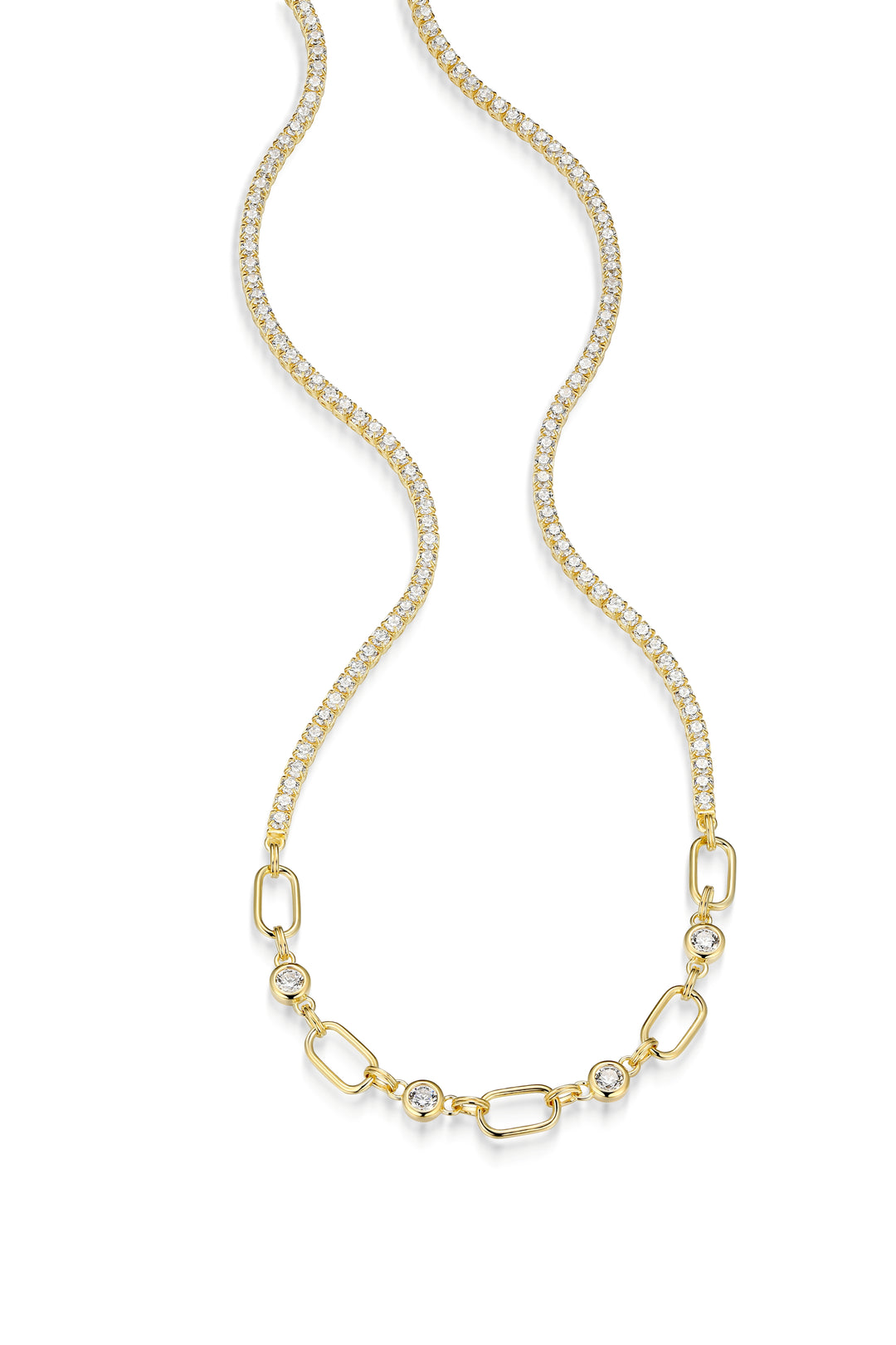 18k Gold-Plated Sterling Silver Half Tennis & Paperclip CZ Necklace
