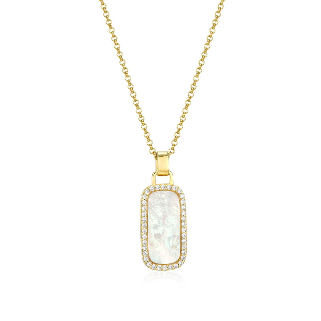 Mother of Pearl & CZ Rectangular Pendant