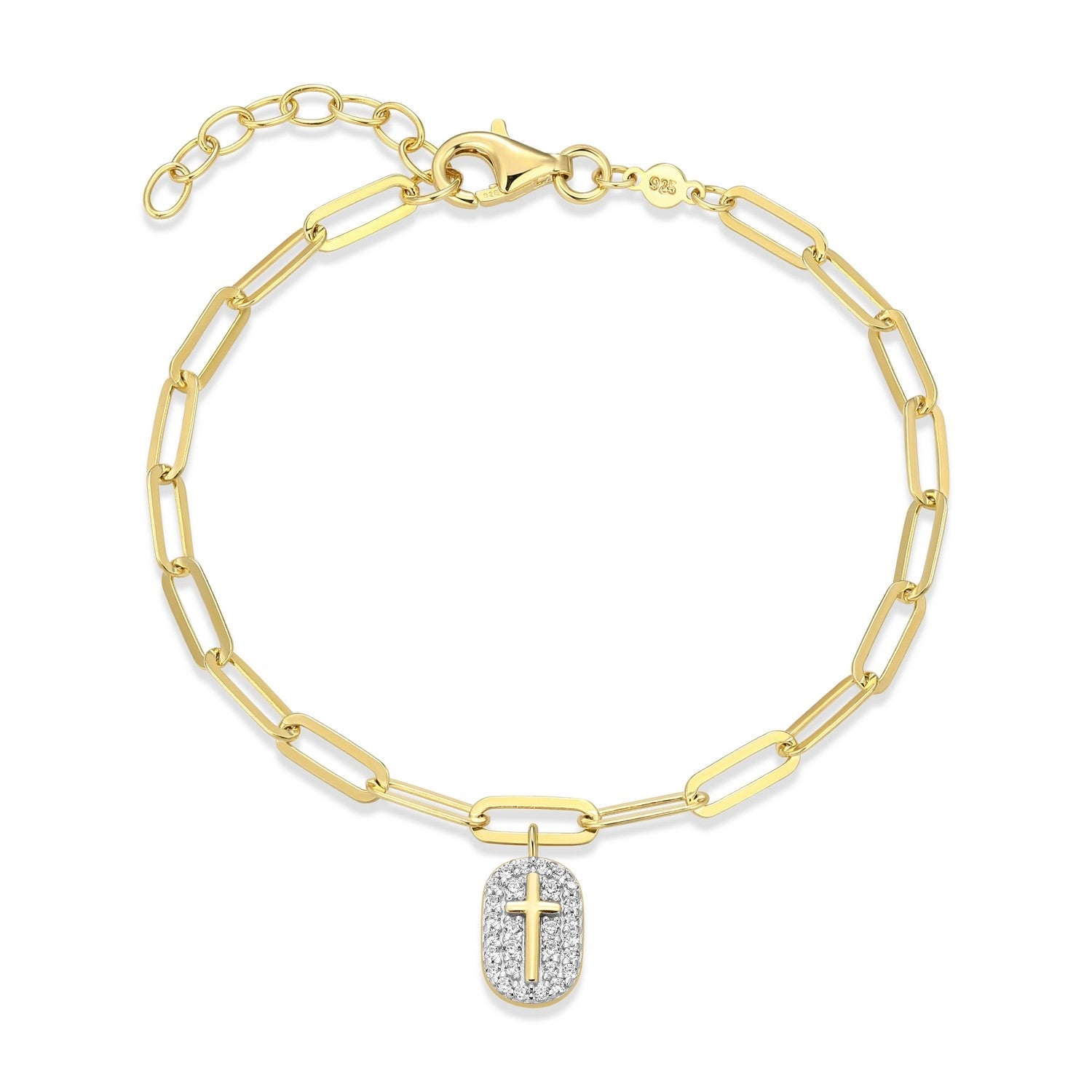 "M" Lab-Created Diamond Gold-Plated Cross Tag Bracelet