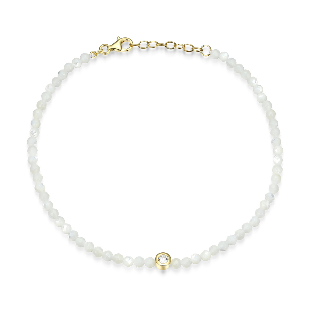 White Mother-of-Pearl Beaded Anklet, 10"
