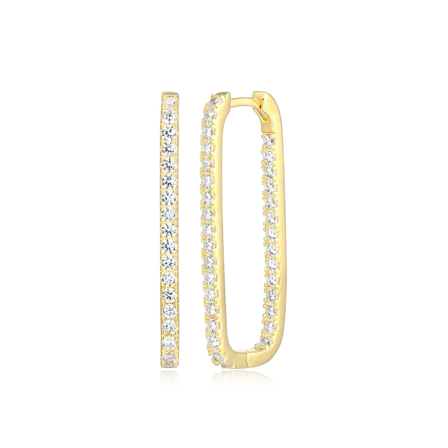 In & Out Long Hoop Earrings with CZ Accents