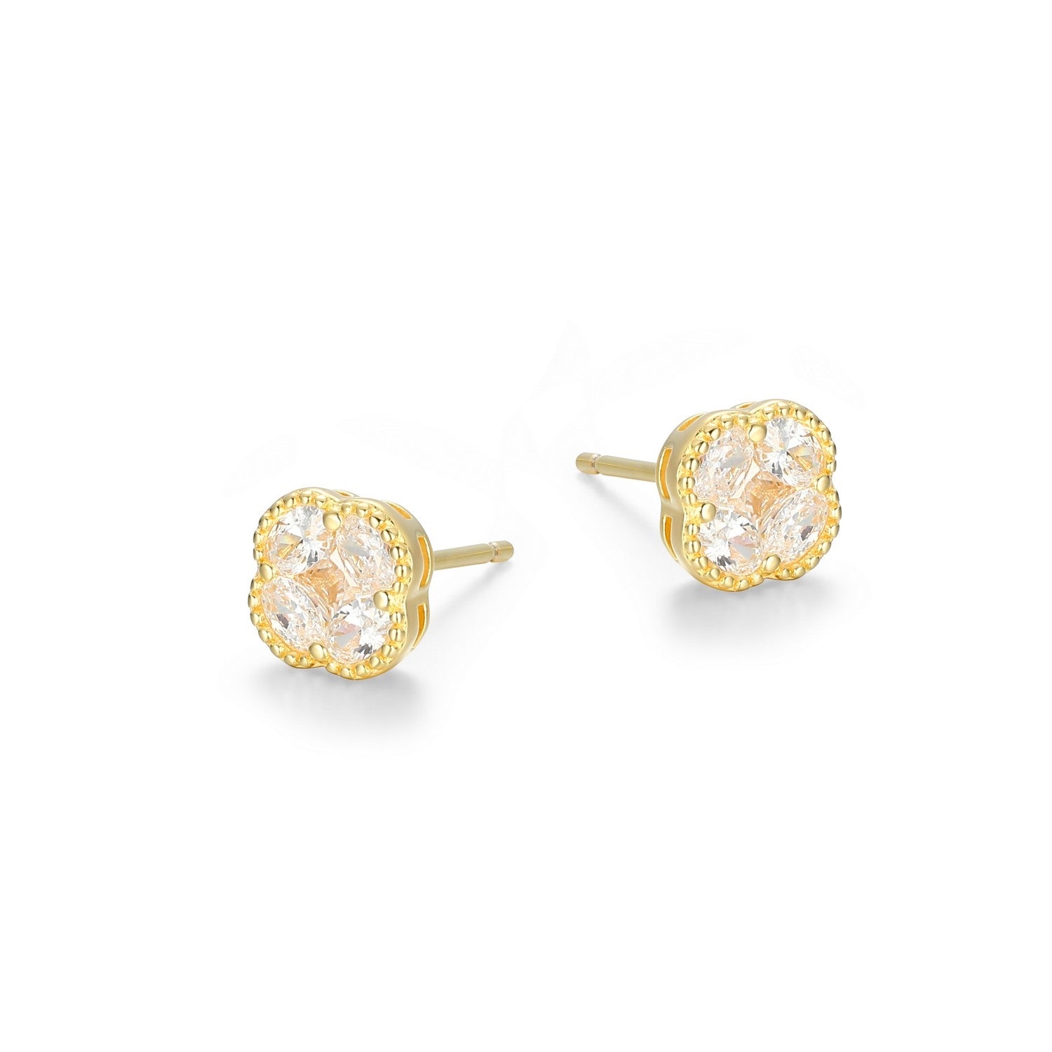 18k Gold-Plated Sterling Silver 7.2mm Clover Diamondlite CZ Stud Earrings