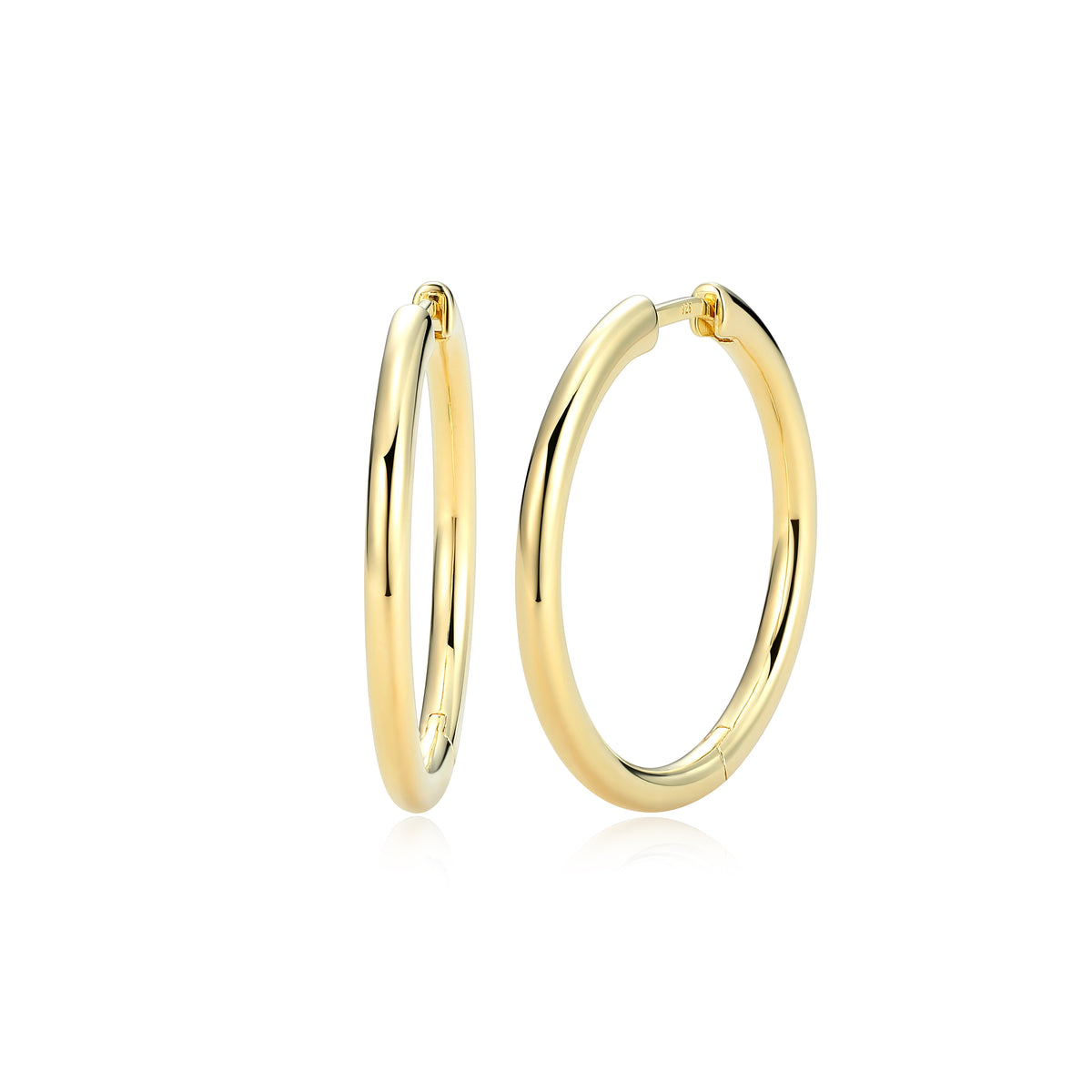 18k Gold-Plated Sterling Silver 25mm Polished Tube Hoop Earrings