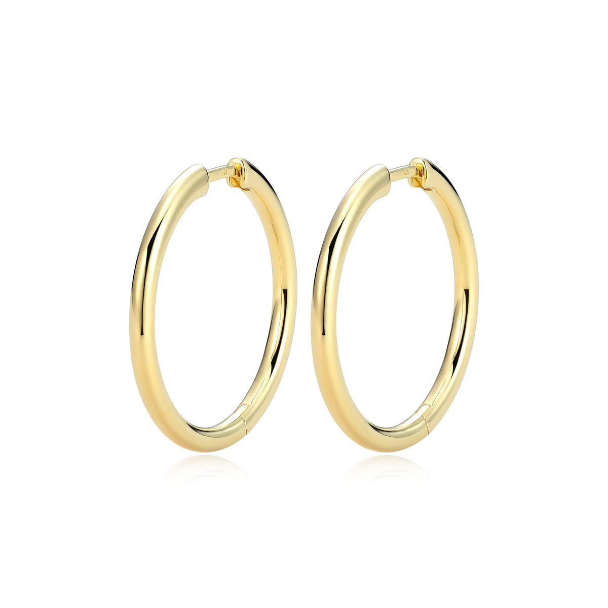 18k Gold-Plated Sterling Silver 25mm Polished Tube Hoop Earrings