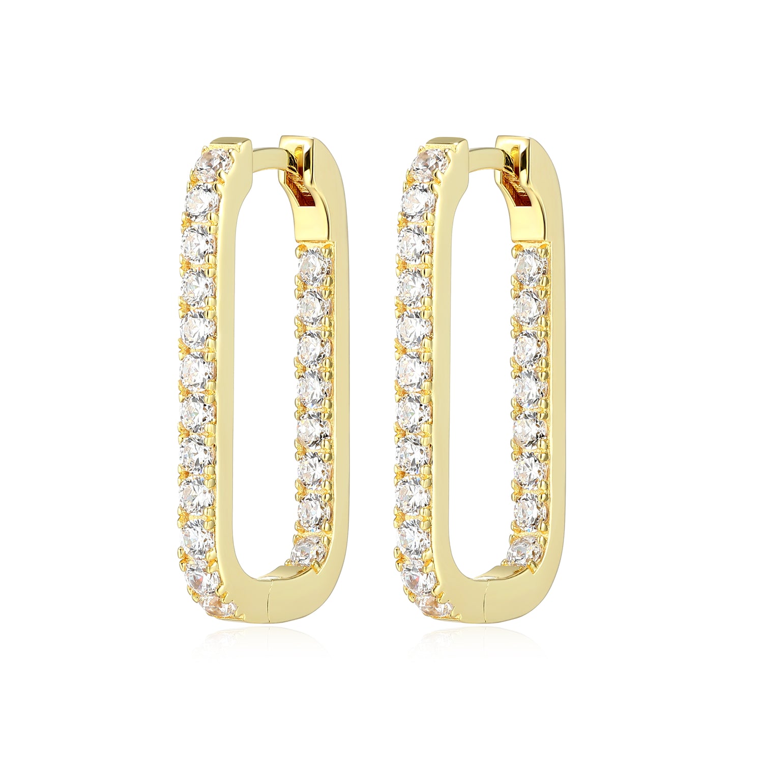 18k Gold-Plated Sterling Silver Elongated Rectangular Hoop Earrings with Diamondlite CZ