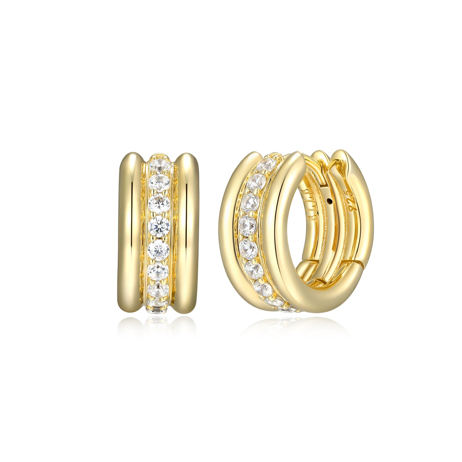 Triple Row Huggie Earring with CZ Accents