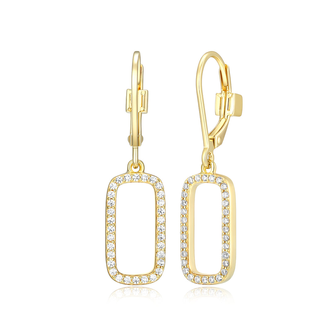 ELLE 18K Gold Plated Sterling Silver CZ Halo Drop Earrings