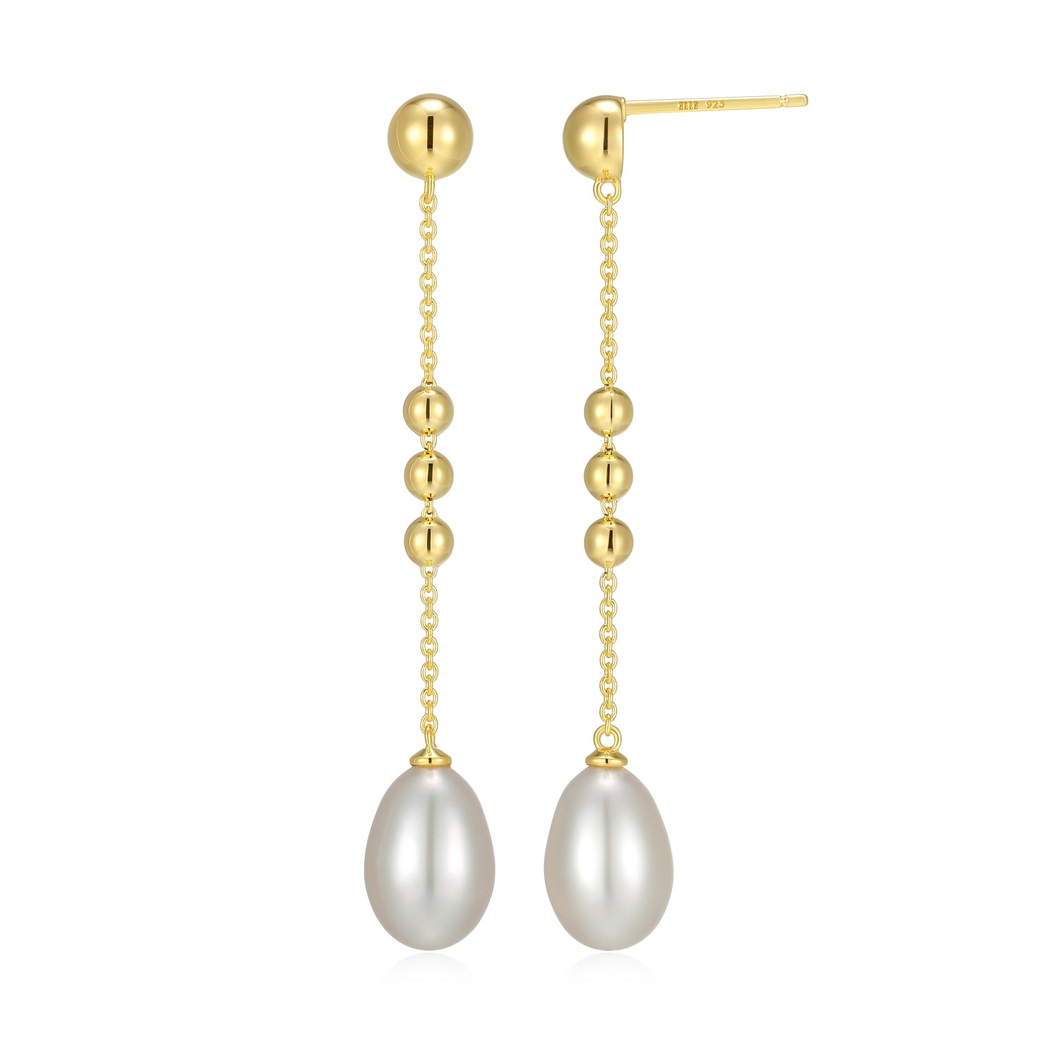 Oval White Pearl Drop Stud Earrings