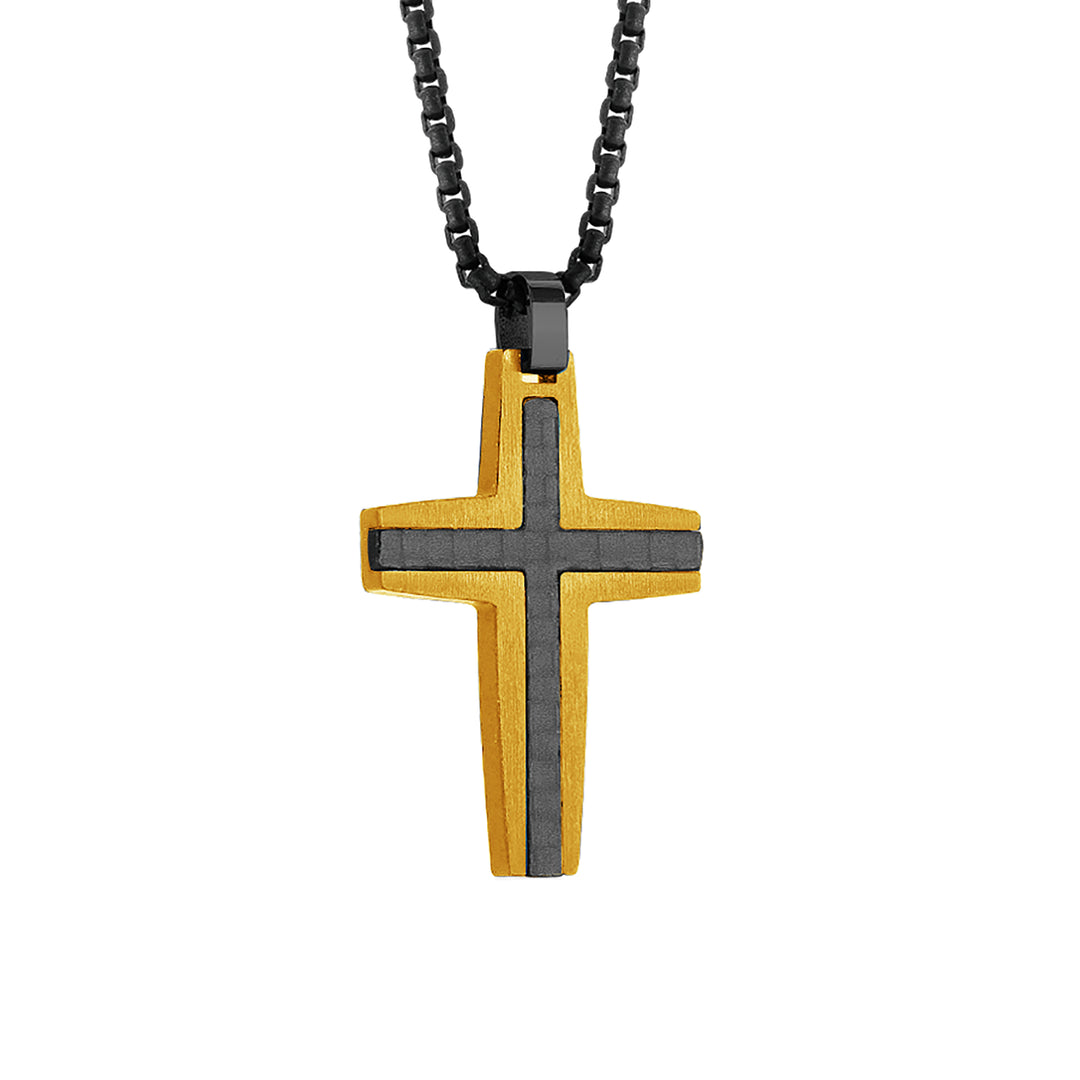 Italgem Black & Gold Plated Cross Pendant, 22"