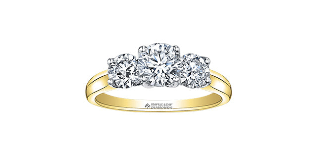 14k Three Stone Engagement Ring,
