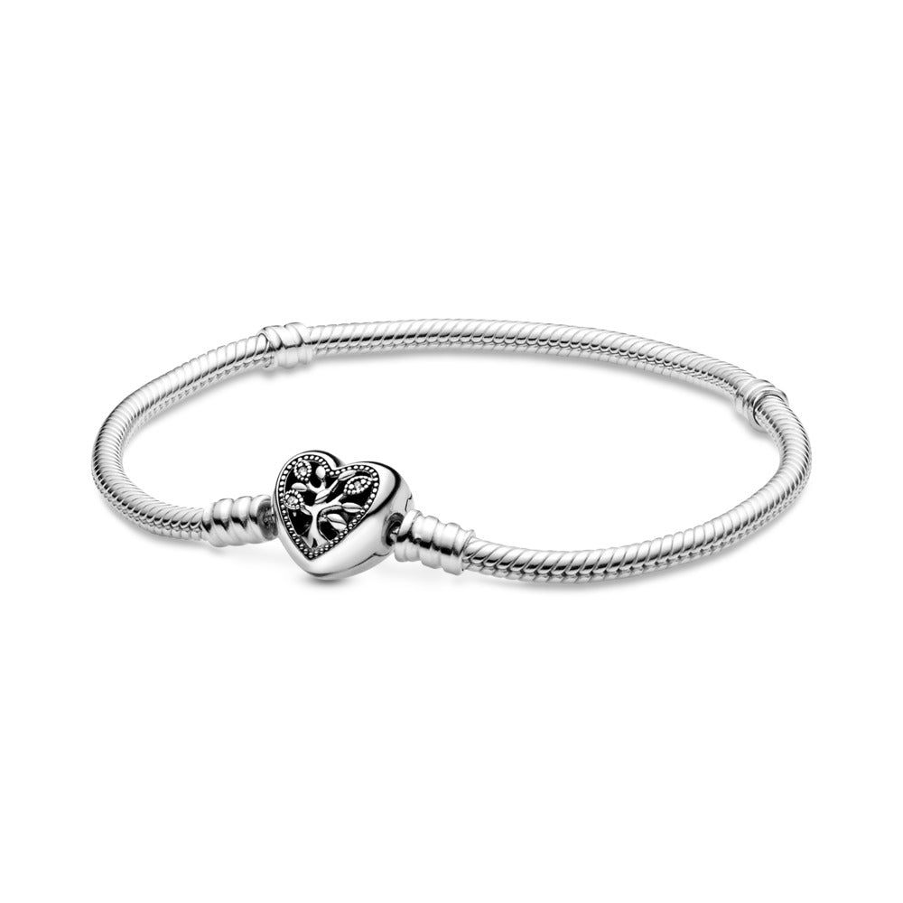 Pandora Moments Family Tree Heart Clasp Snake Chain Bracelet, 9.1"