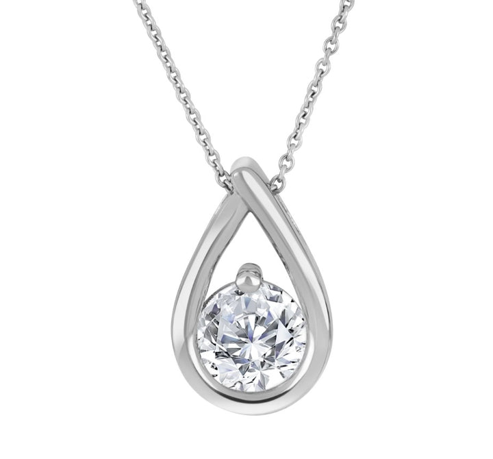Love Grown Sterling Silver Solitaire Pendant, 1.0ct Round Lab-Grown Diamond