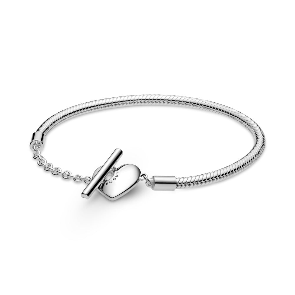 Pandora Moments Heart T-Bar Snake Chain Bracelet, 6.7"