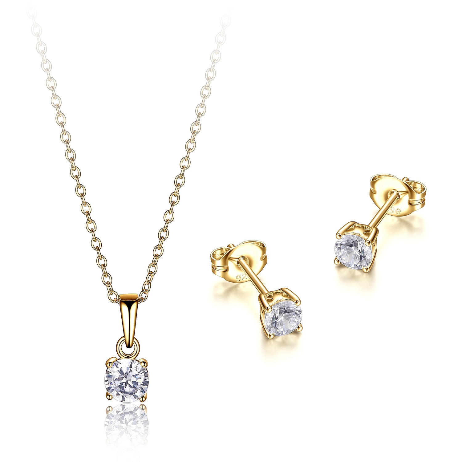 Solitaire Earrings & Pendant Set, GP Sterling Silver