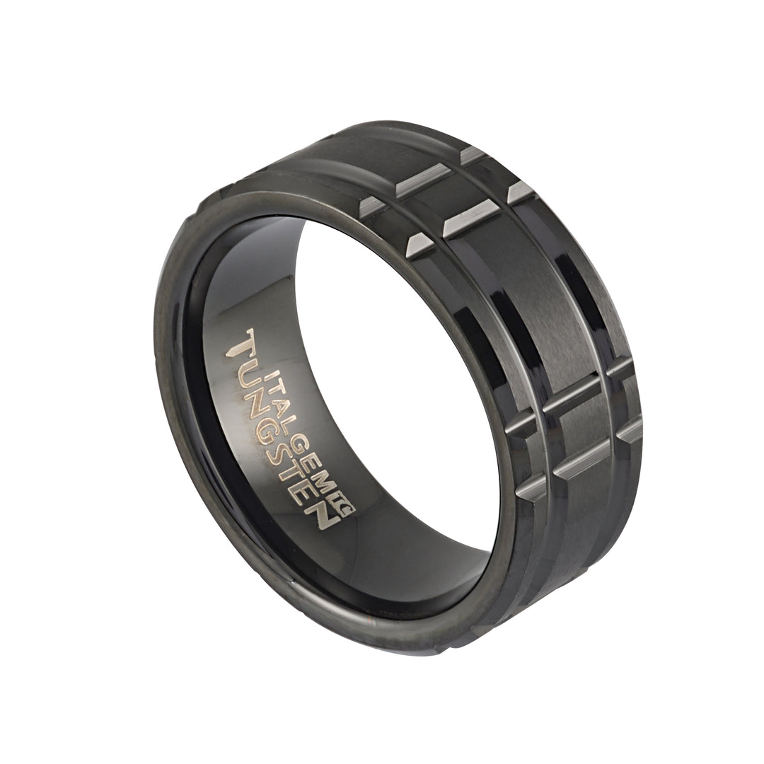 Italgem Black Tungsten- Carbide Rectangular- Cut 8mm Band, Size 10