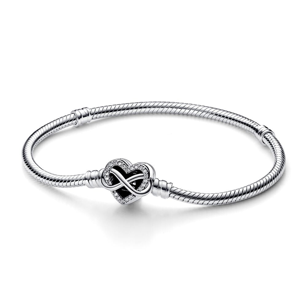Pandora Moments Sparkling Infinity Heart Clasp Snake Chain Bracelet, 7.1"