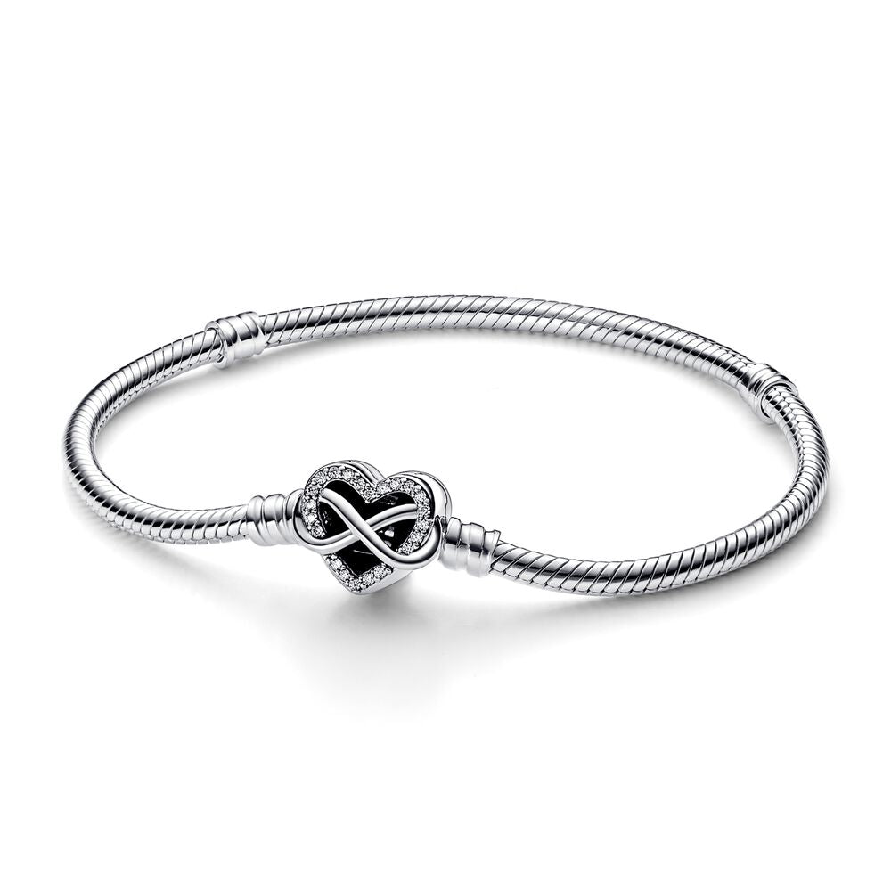 Pandora Moments Sparkling Infinity Heart Clasp Snake Chain Bracelet, 7.5"