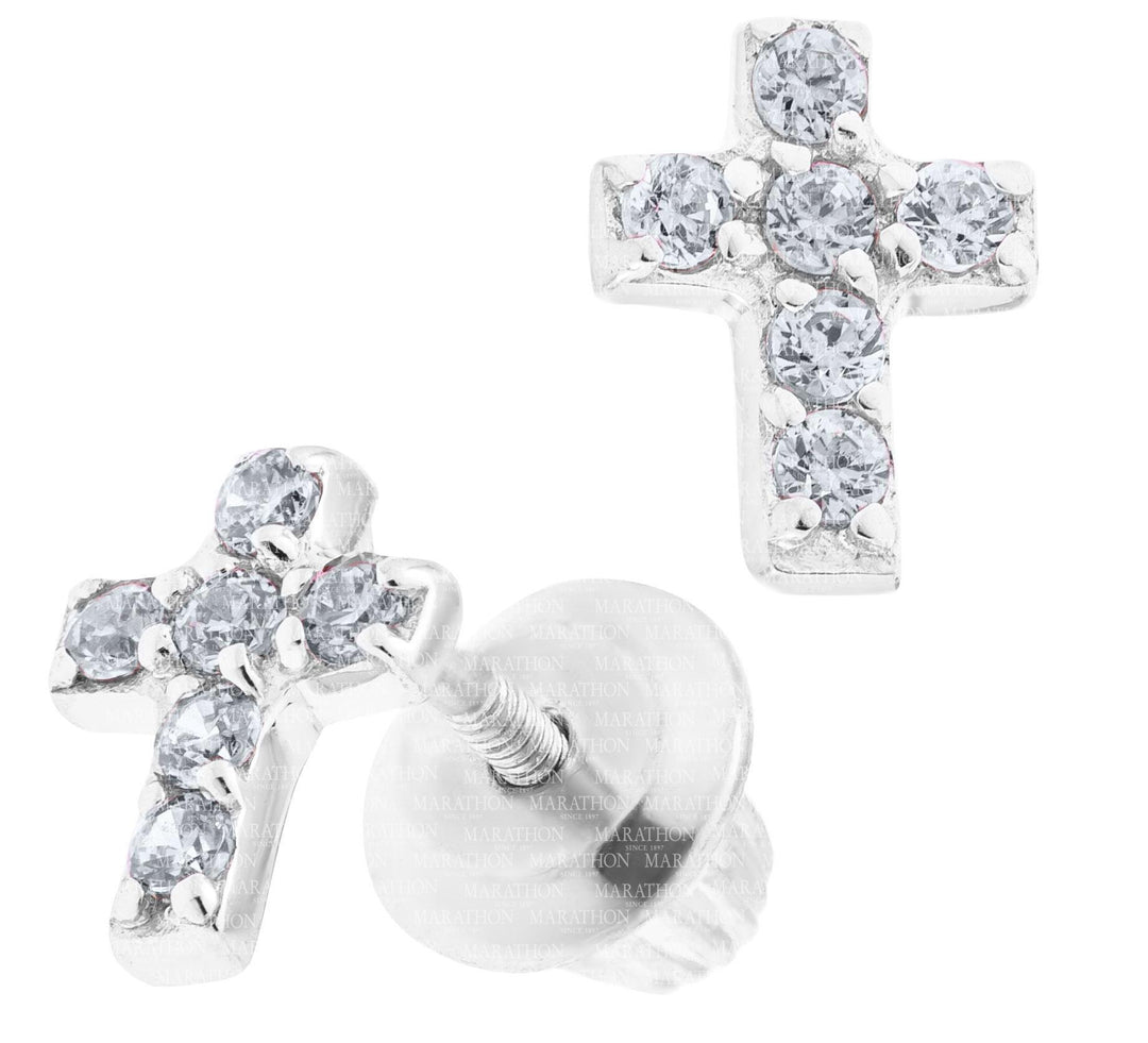 Sterling Silver Screw Back Cross Earrings