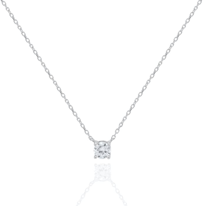0.50ct Lab-Grown Round Solitaire Necklace, Sterling Silver