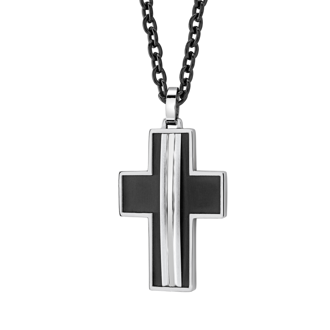 Italgem Black & Steel Cross Pendant, 22"