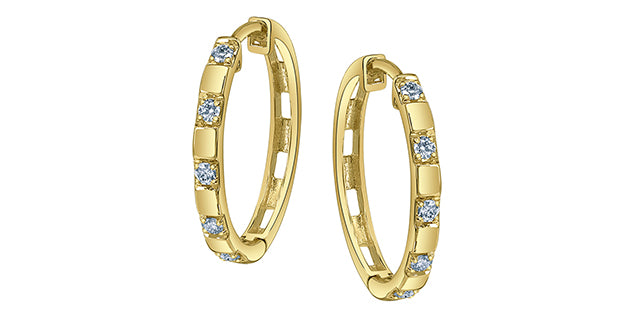 Maple Leaf Diamonds 10k Yellow Gold Diamond Hoop Earrings. 0.20tcw