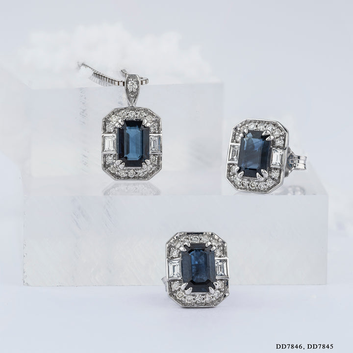 10K Sapphire & Diamond Halo Ring