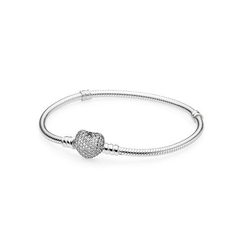 Pandora Moments Sparkling Heart Clasp Snake Chain Bracelet, 8.3"