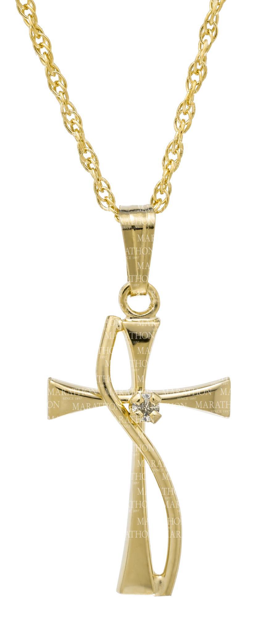 Gold Filled Diamond Cross Pendant - 18"