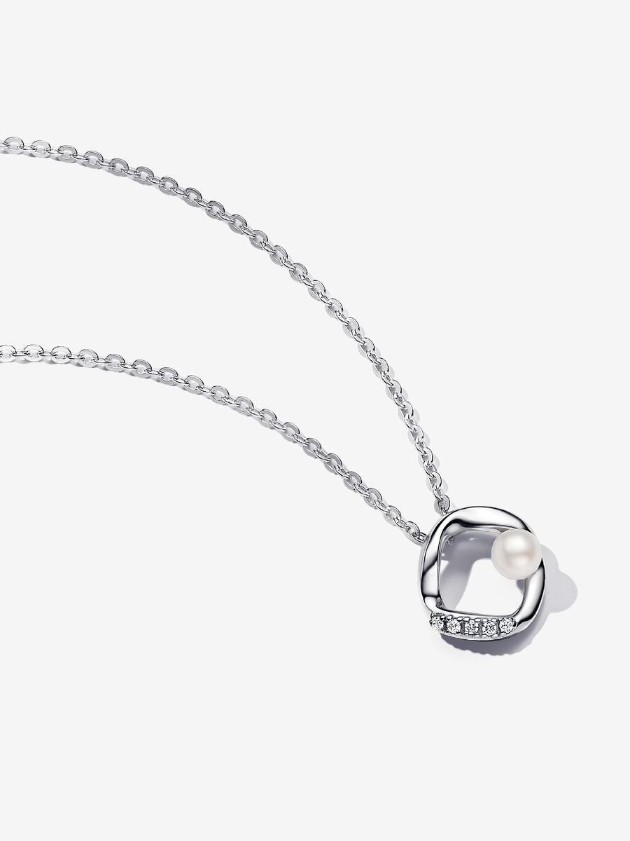 Pandora Organically Shaped Pavé Circle & Treated Freshwater Cultured Pearl Collier Necklace, 17.7"