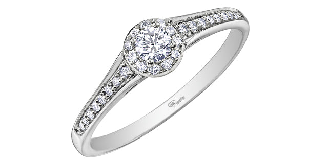 10 Karat Halo Engagement Ring, 0.15 CT Center