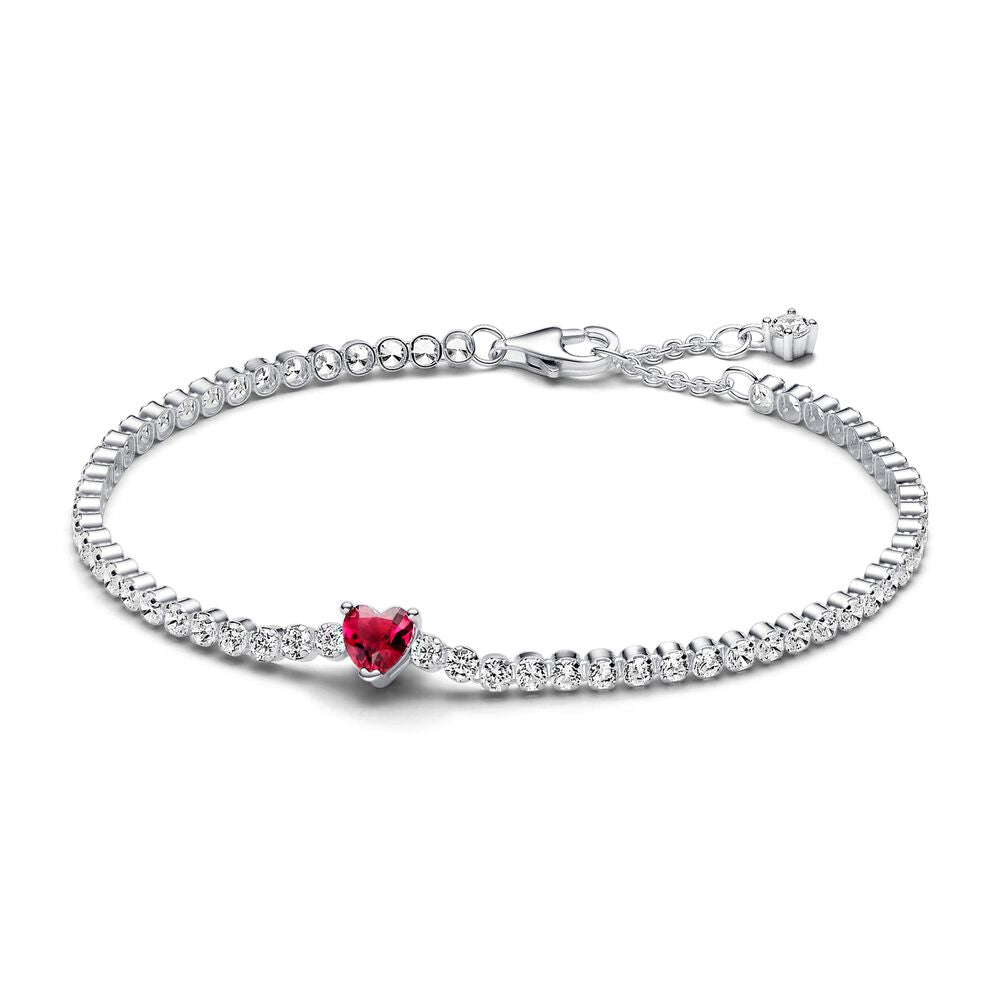 Pandora Red Sparkling Heart Tennis Bracelet, 7.1"