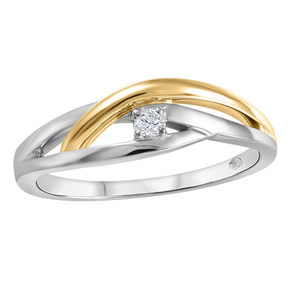 10K 2-Tone Gold Canadian Diamond Ring, 0.04TDW