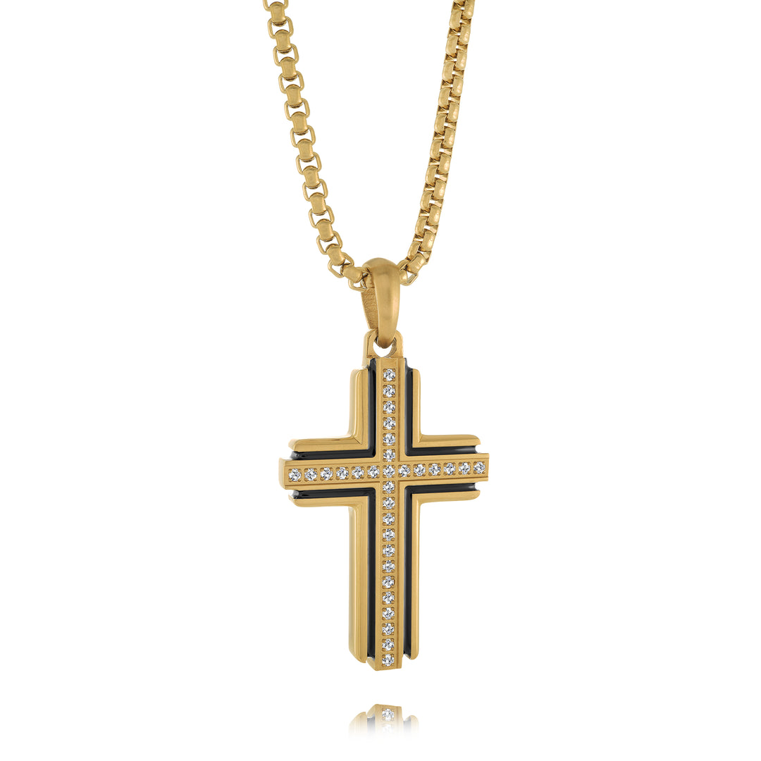 Italgem Black & Gold Plated Cross Pendant, 22"