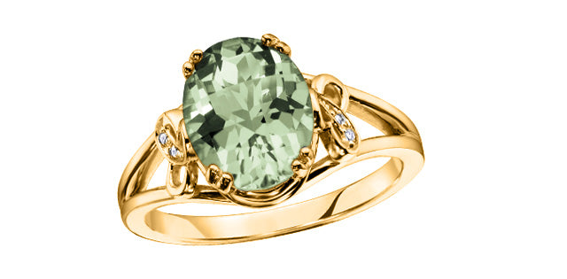10K Green Amethyst & Diamond Ring
