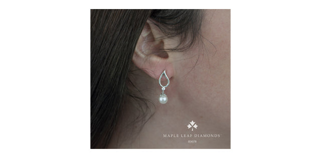10K White Gold Pear Shaped Drop Pearl Earrings, 0.08TDW