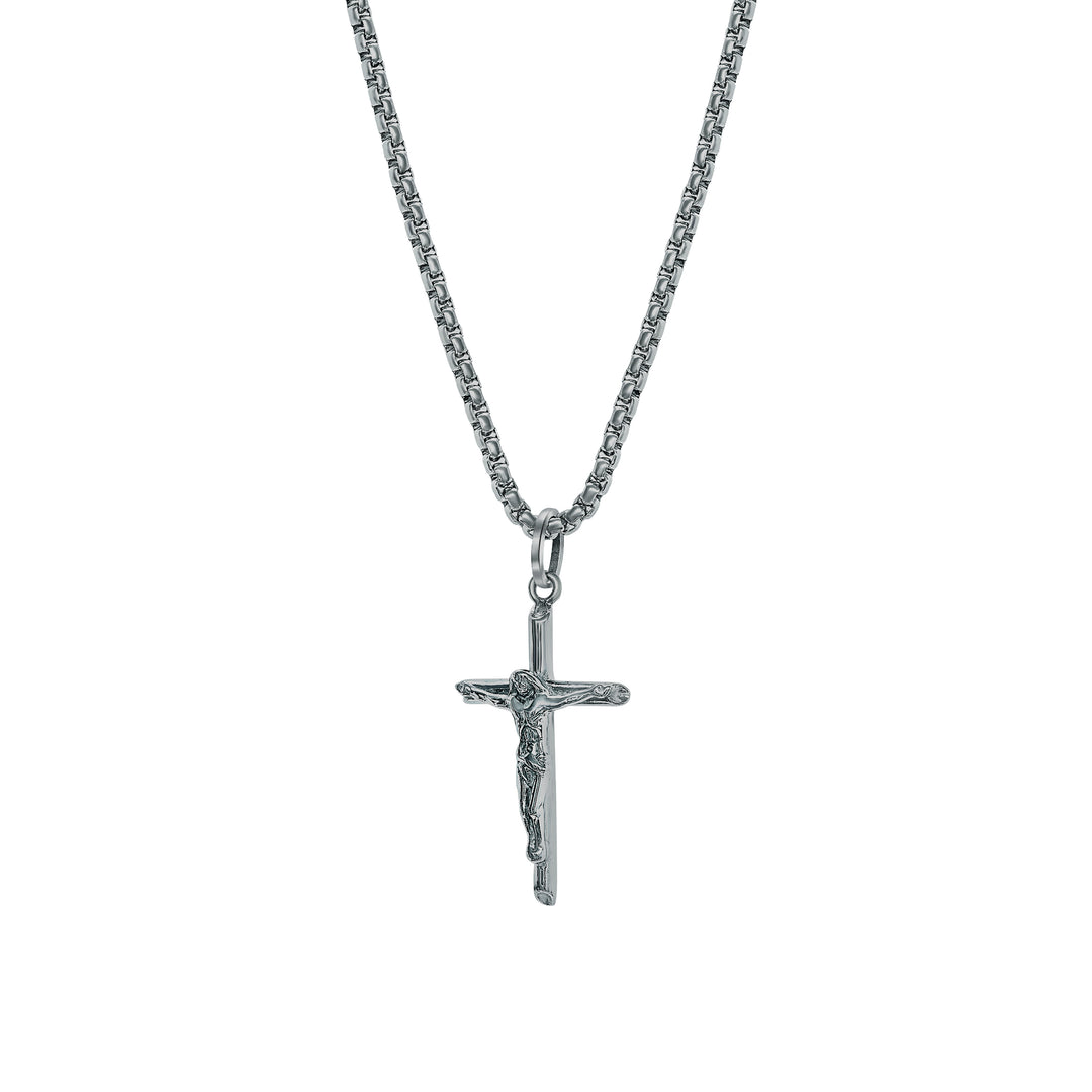 Stainless Steel Gunmetal Plated Jesus Cross Necklace.