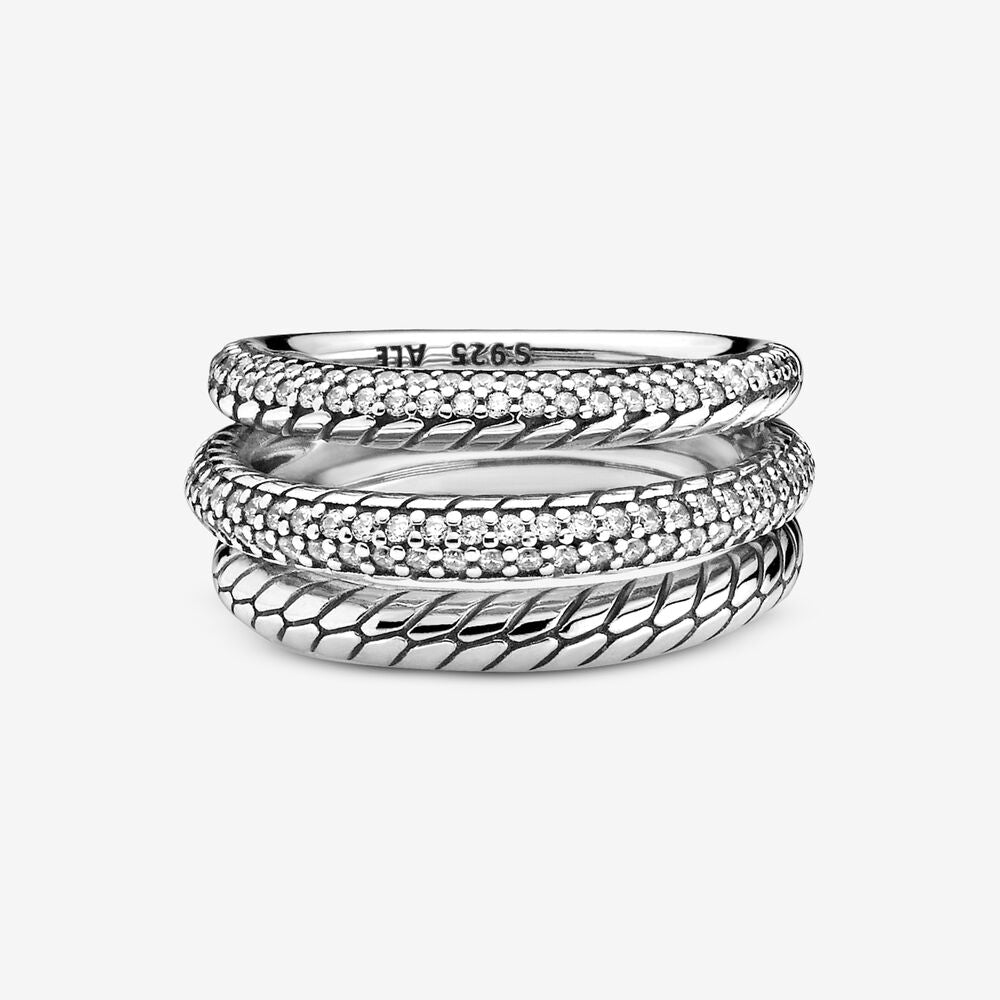 Triple Band Pavé Snake Chain Pattern Ring, size 7.5