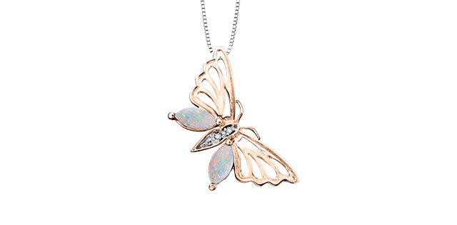 10K Opal & Diamond Butterfly Pendant